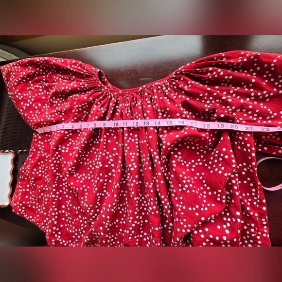 Madewell Red Polka Dot Puff Sleeve Peasant Blouse - Size M - Picture 8 of 8